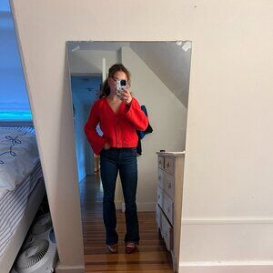 Anthropologie Women's Bell Sleeve Button Up Knit Cardigan Sweater RED S